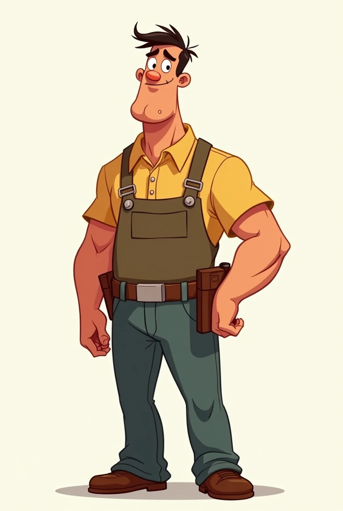  Make a tall dad animated cartoon, which,  look hardworking .  Dont hold anything .  Make his dads belly dont be fat , buat which saja