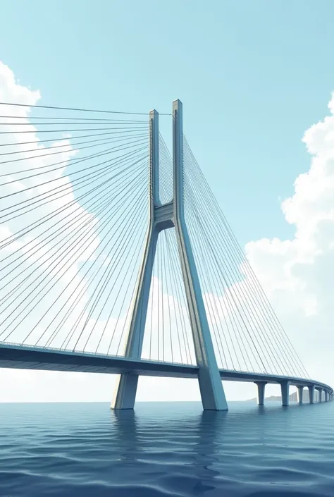 Drawing of a cable-stayed bridge front view
