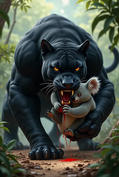 Giant muscular panther eating a koalab