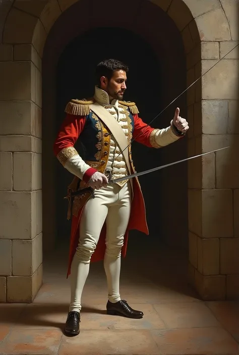 Fencer from the Napoleonic era practicing 