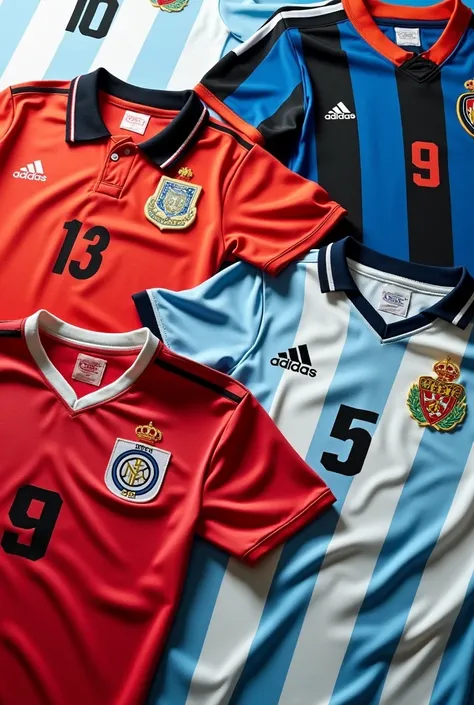 An image for a raffle of retro soccer jerseys ( England jerseys from 1998, 90, 2010,  from Inter Milan 2010 , From Real Madrid 06 ,  from Argentina 1998 and 1994 