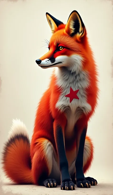 "Create a highly realistic depiction of a fox standing elegantly, with its sleek fur seamlessly adorned with the design of the Turkish flag. The red color of the flag should blend naturally into the foxs coat, with the white crescent moon and star prominen...