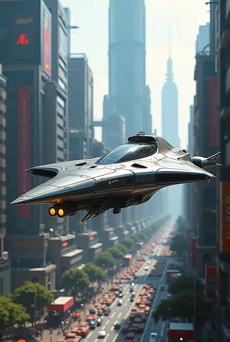 Future spacecraft in modern city