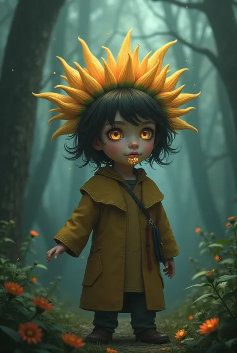 Tot,  unaware of the power of the flower ,  took a small bite . Immediately,  you felt a strange feeling ,  as if being carried away by the wind .  Your vision began to blur and ,  when he cleaned his eyes ,  he realized that he was transforming .