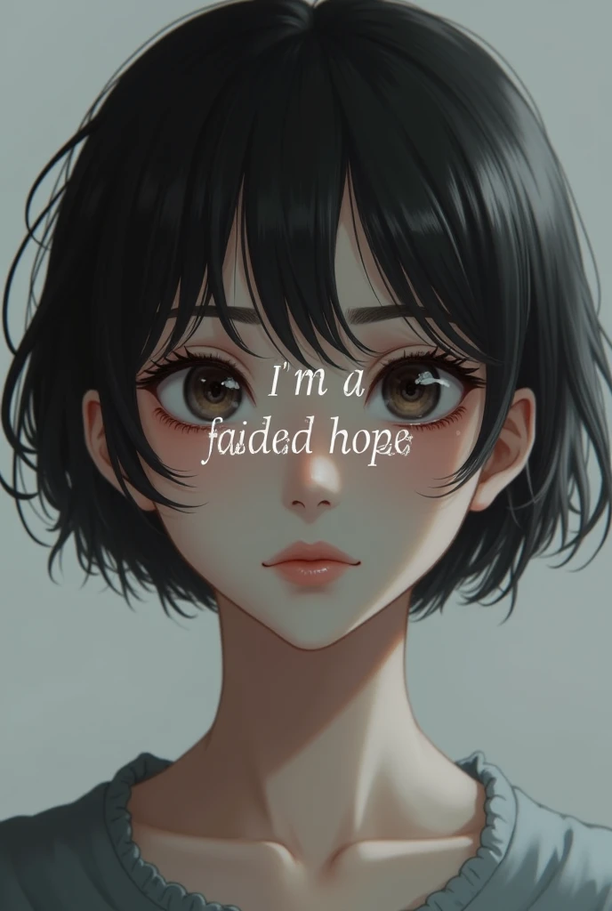 Realistic short-haired girl with a sad face and on top that says Im a failed hope.