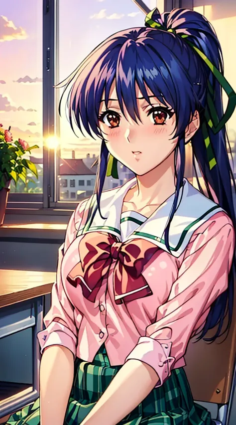 ((masterpiece,  best quality,  high definition ,  NFSDW,  Perfect Pixel ,  4K, ))),  one girl, single, Alone, Beauty、(( full body shot))、 (( ponytail, bangs,  blue hair)), (( brown eyes, Beautiful eyelashes,   Real Eyes )), (( detailed face ,  blanking:1.2...