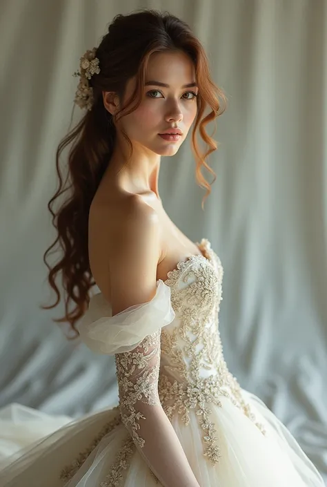 Woman wearing wedding dress with fullbody 