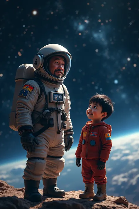 Mongolian astronaut and boy