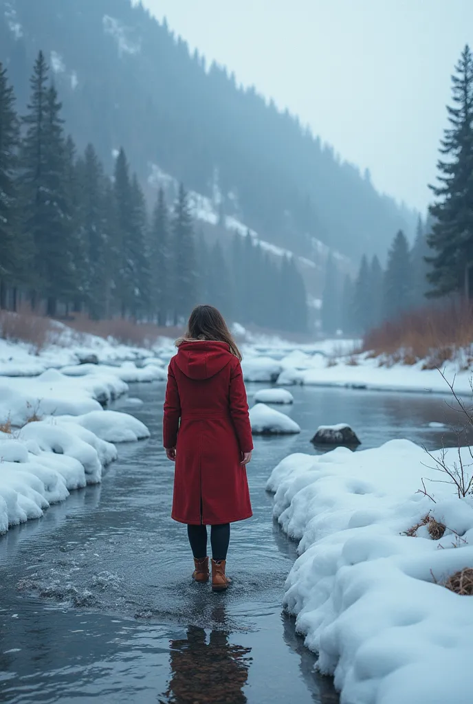 girl，frozen river