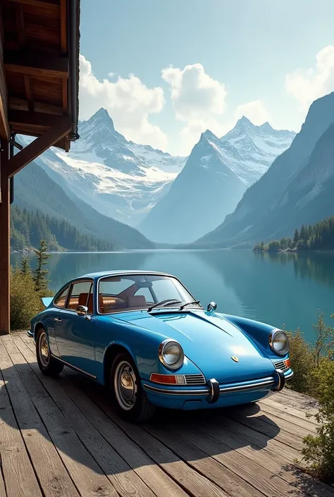 Make a blue 911 porch and smoke in the Swiss mountains with a gorgeous view of a super lake 