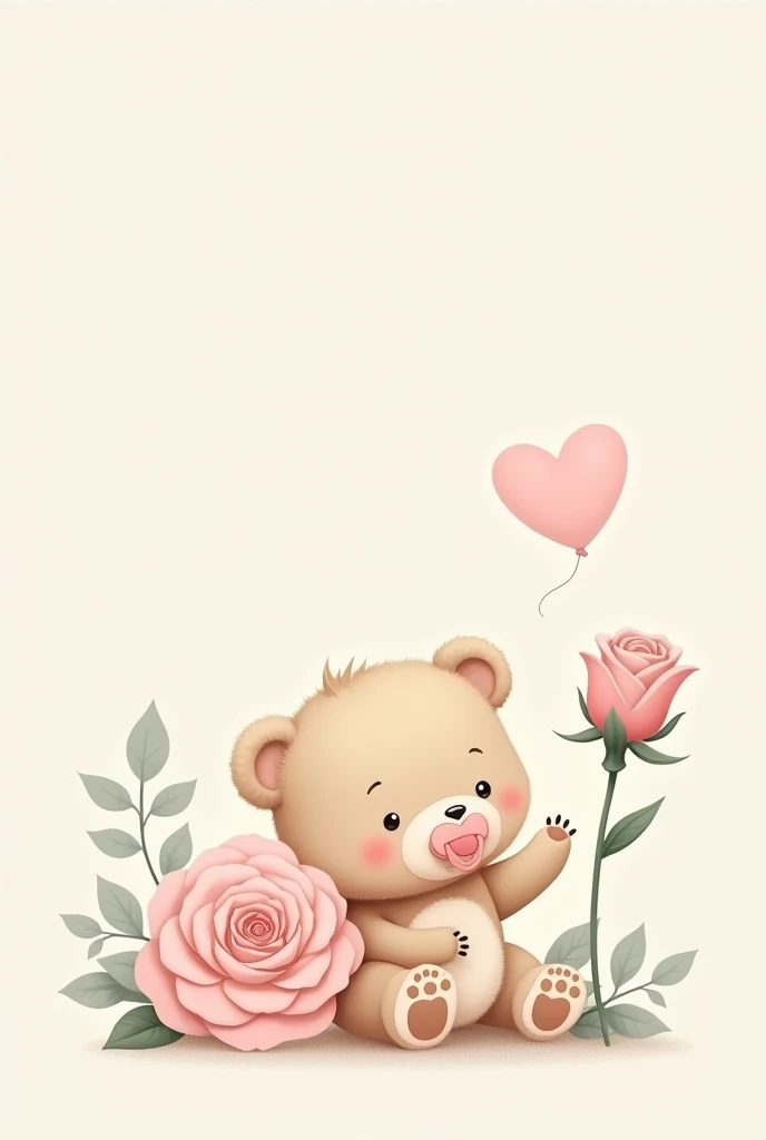 BABY BEAR WITH A PACIFIER LETTER A ROSE WITHOUT A BACKGROUND