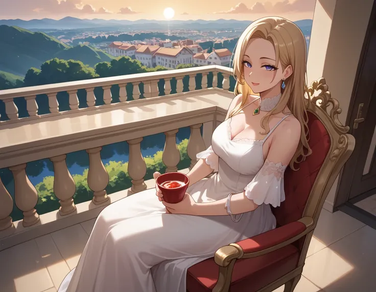 score_9,  score_8_up,  score_7_up,  score_6_up,  score_5_up,  score_4_up, sauce_anime, tag1, Tag 2, quality_masterpiece,  anatomically accurate,sitting chair,(Fantastic universe,dress),(high place, Large balcony,view,Detailed lighting),Elegant facial featu...