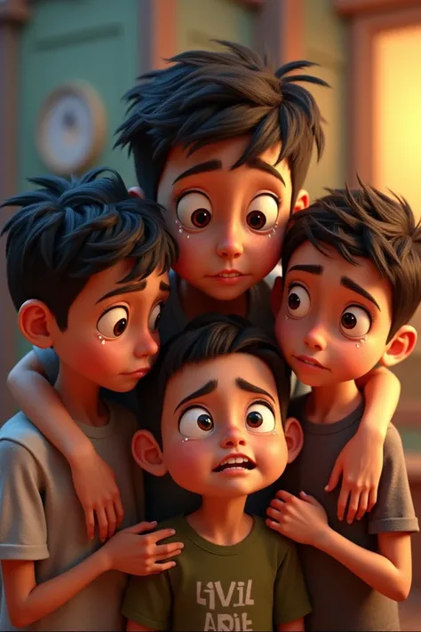 4 Boys crying 
Disney pixar cartoon image