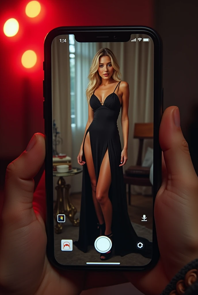 on the screen of smartphone camera app frame, This site displays sexual pornographic content featuring provocative and sensual, tall, blonde, big-breasted beauties of Scandinavian descent, full of sexual suggestions and sexual stimulation for commercial pu...