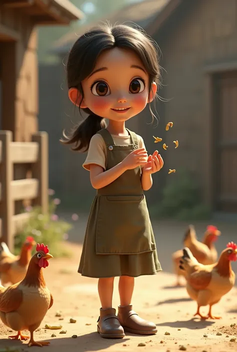 Have this girl ,  appear on stage feeding the hens in a pen.

