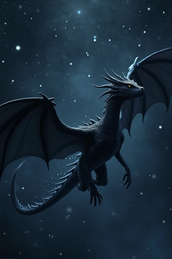 Create a gray Night fury flying in the starry night sky.