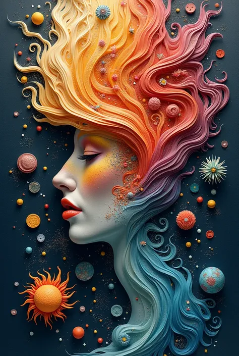 Create a stunning and unique piece of art that captures the essence of human creativity and imagination. This artwork should blend surreal and abstract elements, resulting in a visually captivating and thought-provoking piece. The central focus should be a...