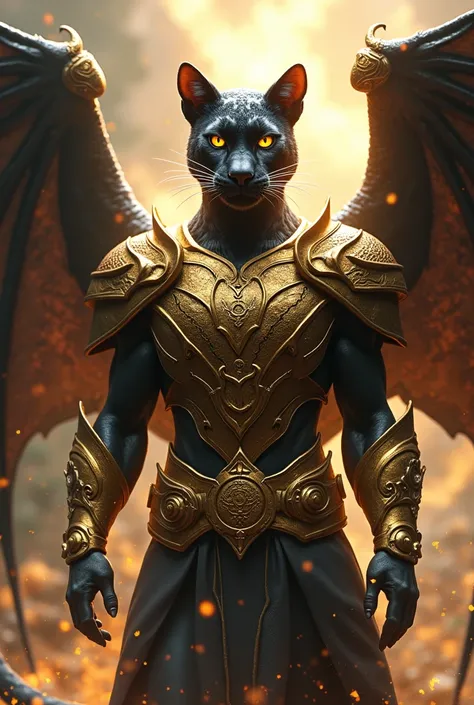 Black panther and dragon b with gold armor