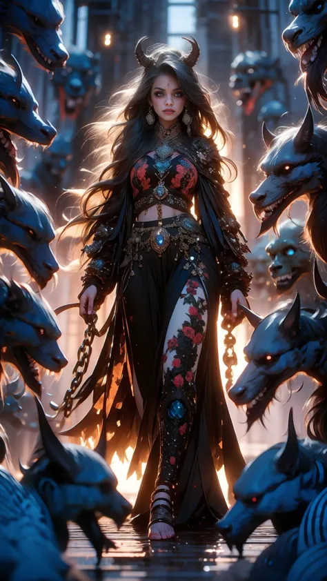 create a hyper detailed photograph of a tattoos young sexy female berserker deathknight, stunningly perfect gorgeous soft femini...