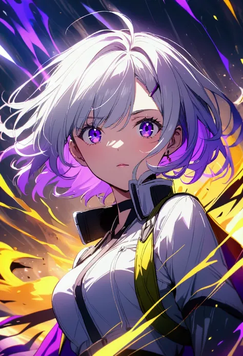 silver short hair, Purple eyes