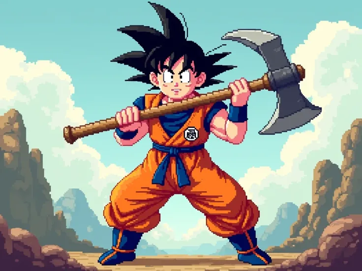 Make Goku in pixel style com uma picareta 