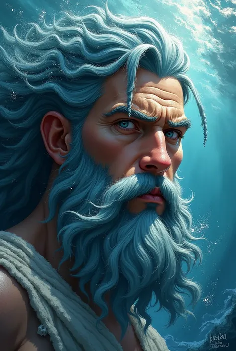 Illustration of the head of Poseidon the Greek god of the sea