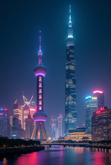 Shanghai skyscrapers at night 