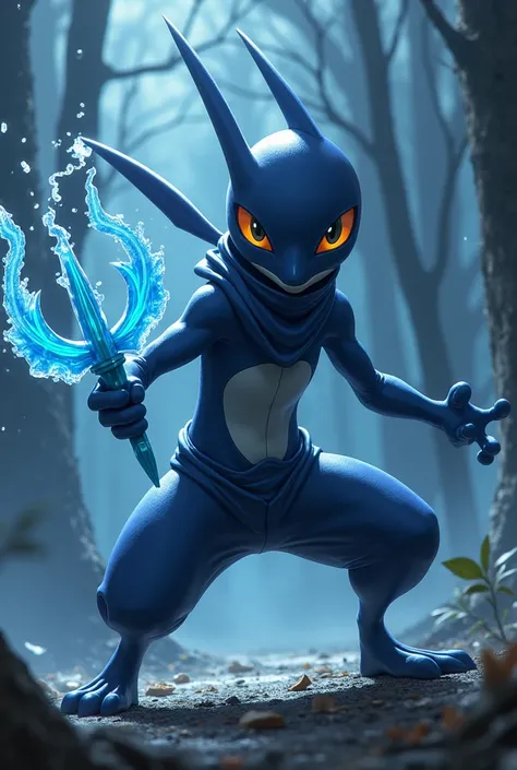 Pokemon Greninja is holding a water shuriken