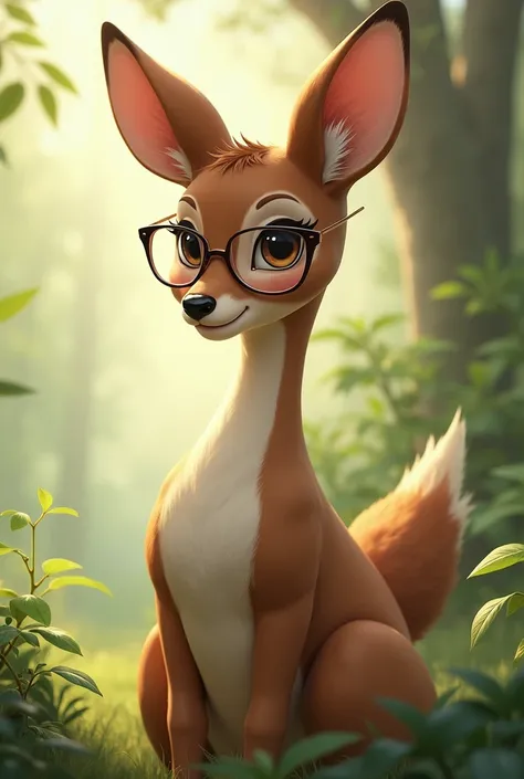 a light brown deer (animal-anthropomorphic)  girl who wears glasses, with medium breasts 