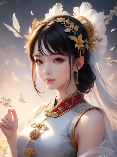  a girl ,  Ancient Chinese Outfit , whole body,  sun , Clear face,  pure white background , masterpiece,  super detailed ,  epic work ,  Ultra HD,  high quality,  very detailed ,  official art , 8k wallpaper,  super detailed , 32K