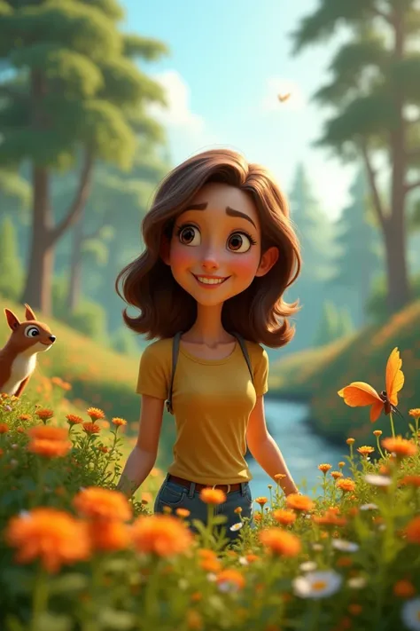 Pixar style: a woman biologist who is passionate about nature 