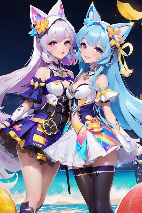  there are two people in costume standing on a beach,  from the video game franchise Azur Lane , Characters from El Niño de la Luz , chat virtual, today&#39;s featured anime, Medium shot of two characters,  screenshot of the video game , Psychedelic dream ...