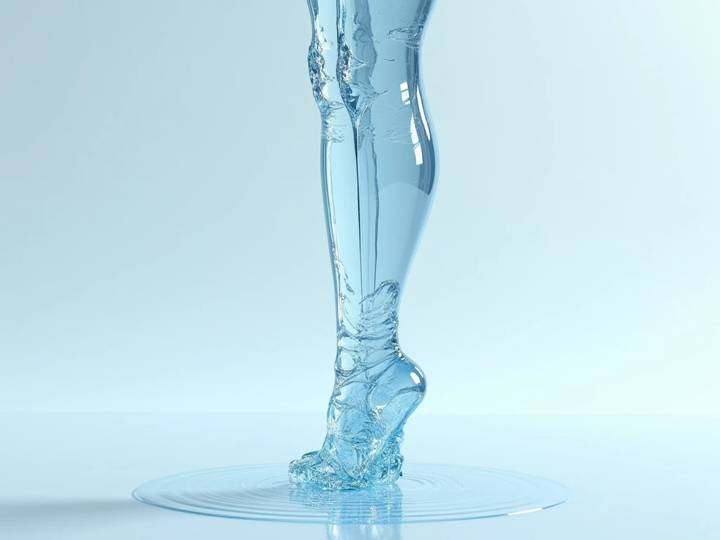 Leg made of water, with water texture, transparent, colorless background, ultra realistic, 4k
