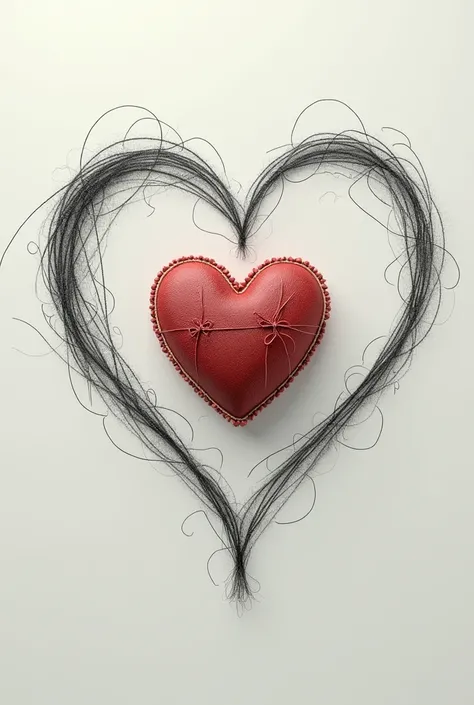 Stitching heart in sketching heart drawing style 