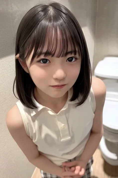 ( highest quality, 4K, masterpiece：1.3), immature,  elementary school students,  short bob,  flat chest,Small nipples hentai in elementary school toilet