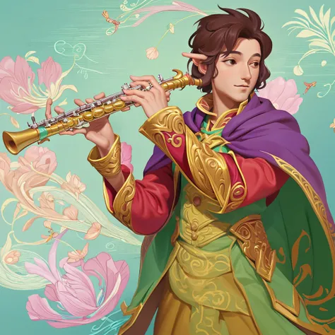 bard playing a flute, (((perfect hands)))