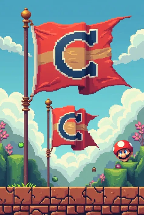 You have three types of Mario Bros-style flags with the letter c looking sideways 2d
