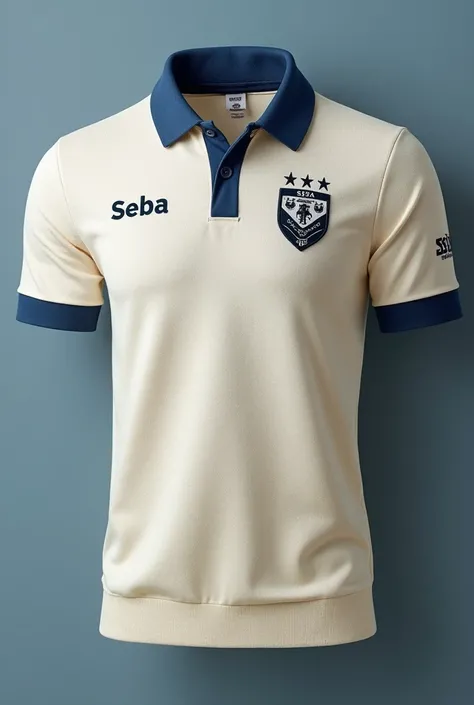 The school mod with collar, short sleeves and with light cream, naming and various types of blue, something soccer style, nice but noticeable with the name Seba in large on the back and 2024 in small on the left chest and a nice logo on the right chest of ...