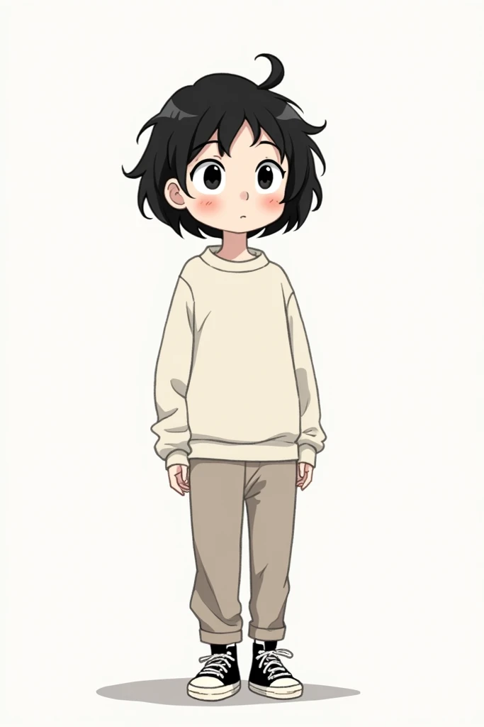 Create a black and white animation of a girl with short hair and simple sweater wearing pants and sneakers 