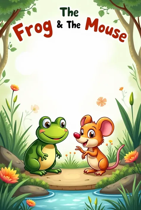 can you give me a for cover page of our big book titled the frog and the mouse, cute and easy fo draw it is for s put the title "THE FROG & THE MOUSE" make it a drawing not realistic 