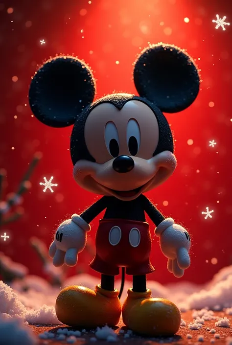  Name “Anthony” written under the Mickey themed photo at Christmas, red background with snowflakes  