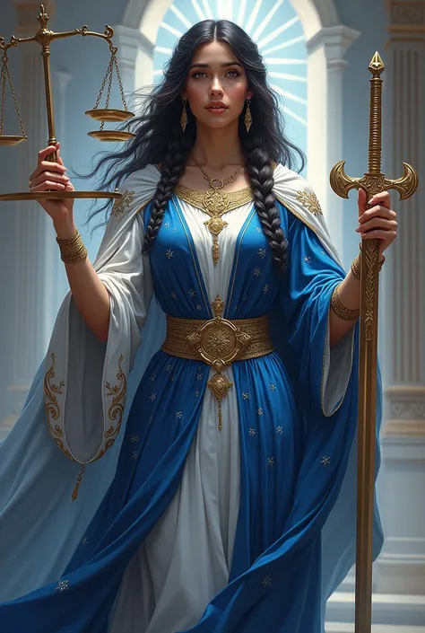 Rashn, the Persian goddess of justice and divine judgment, is portrayed as a serene yet powerful figure, radiating both wisdom and unwavering authority. Her appearance is dignified and commanding, with a noble posture that reflects her role as the ultimate...