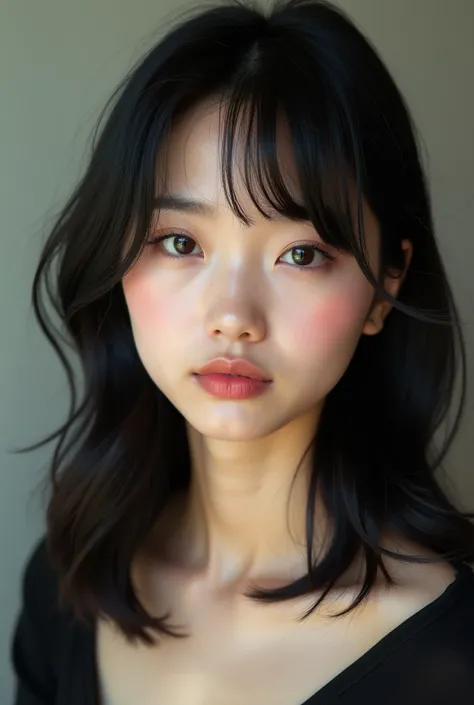 Vietnamese girl is very ugly, straight face, square face, chubby cheeks, flat nose, thick lips, seagull eyes, 25 years old, shoulder-length black hair
