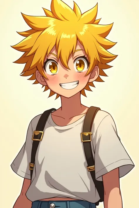  Create an anime teenager, with yellow eyes, Smile like a bastard. and yellow hair 