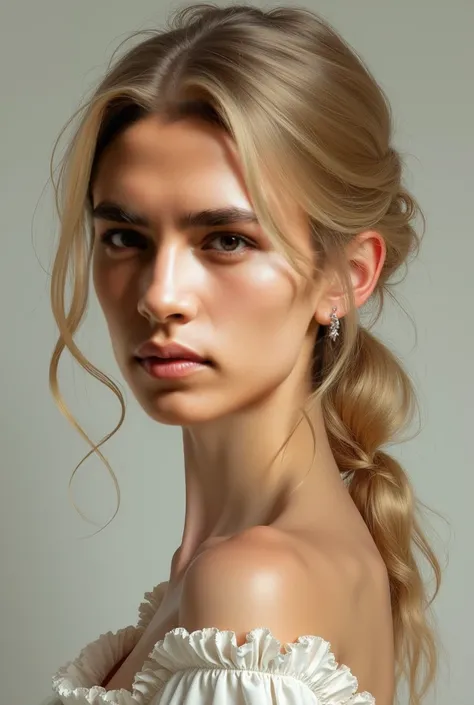 Modify this portrait to reflect typical White features: change the hair color to blonde