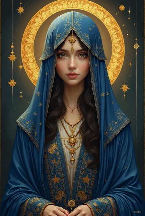 Vergin, the Persian goddess of wisdom and foresight, is depicted as an elegant and serene woman, embodying the divine qualities of insight and intellect. She has a graceful presence, with a composed and thoughtful expression that reflects her deep knowledg...