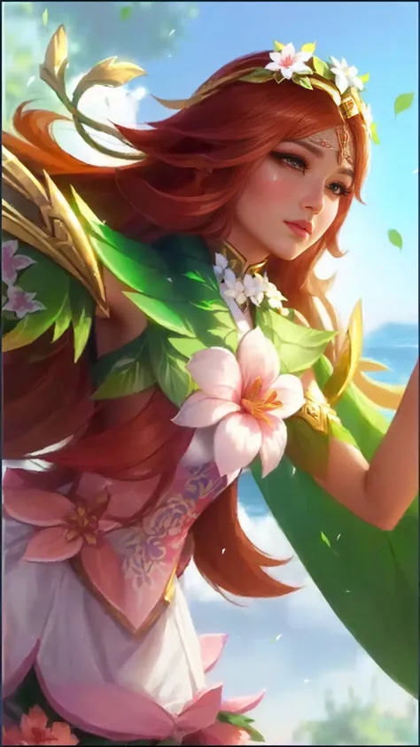 a close up of a woman with a flower in her hair, portrait of modern darna, elf girl wearing an flower suit, inspired by Ju Lian, inspired by Pu Hua, artgerm lau, goddess of spring, bian lian, goddess of nature, goddess of summer, zenra taliyah, inspired by...