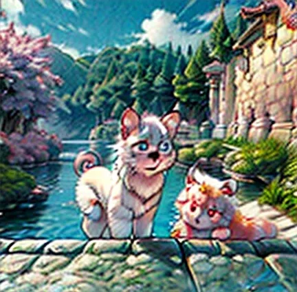 (masterpiece:1.2,  best quality),( Very detailed),(((Anime Style))),8k, wallpaper,Pastoral idyll,cute，Baby kitsune,(Ghibli Style)