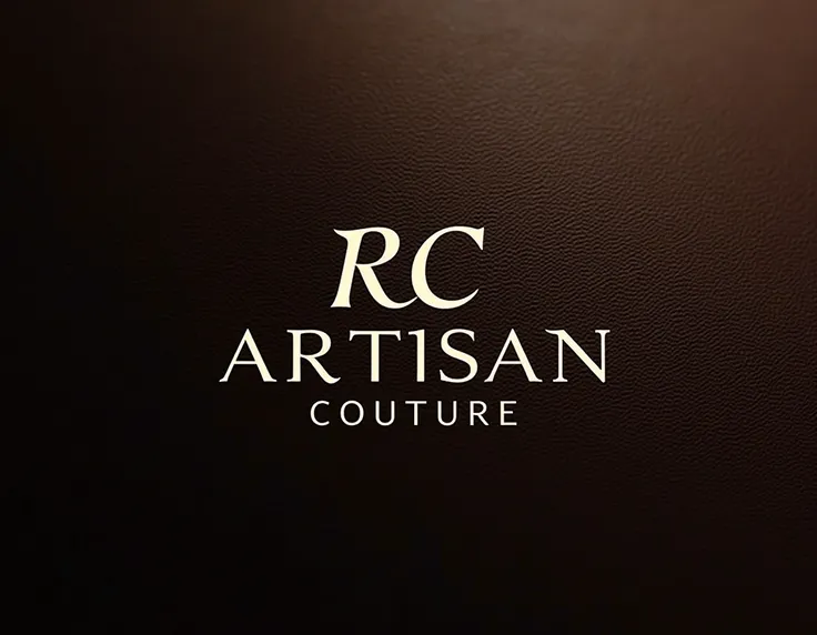  logo of a leather product company that says: RC Artisan Couture , very sophisticated and glamorous 