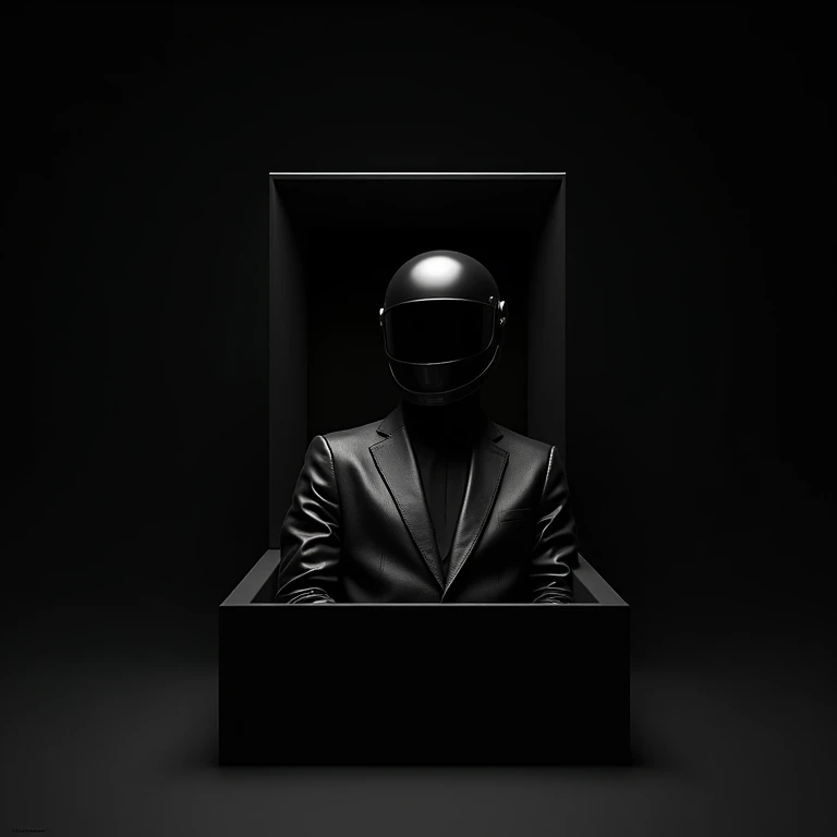  make an open black box in it has a black helmet,  a black leather garment , Perfume High Resolution , 